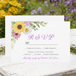 Floral Wedding Wildflower Sunflower Daisy RSVP OSA Kort