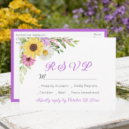 Floral Wedding Wildflower Sunflower Daisy RSVP Vykort