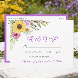 Floral Wedding Wildflower Sunflower Daisy RSVP Vykort