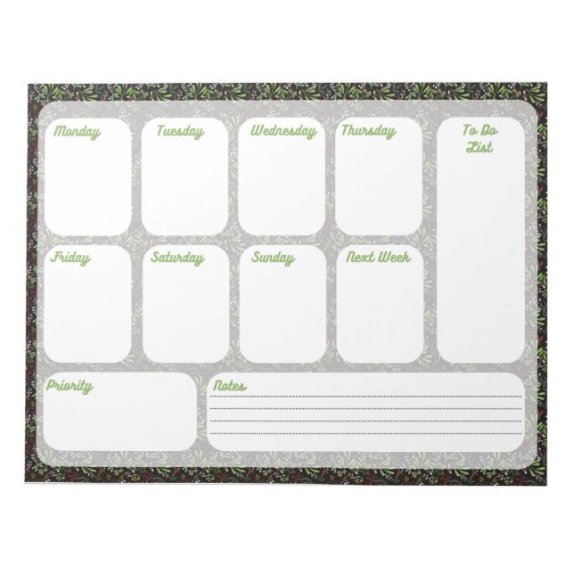 Floral Weekly Planner Notepad | Organize Your Week Anteckningsblock (Framsida)
