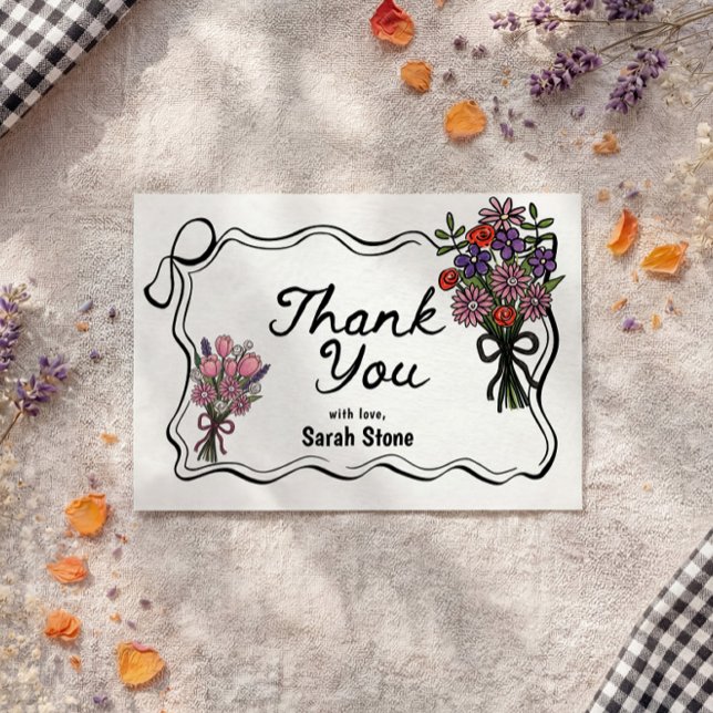 Floral Whimsical Thank You Flat Card (Skapare uppladdad)