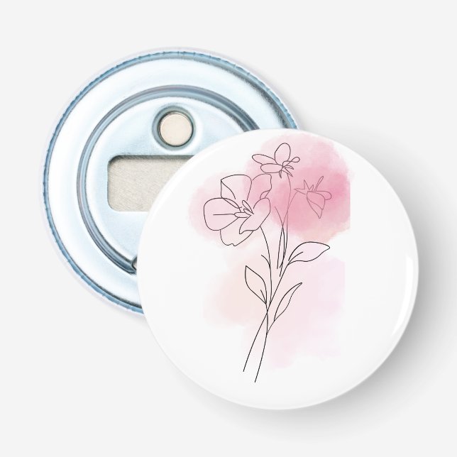 Floral Whisper – Minimalist Line Art Button Flasköppnare (Framsidan)