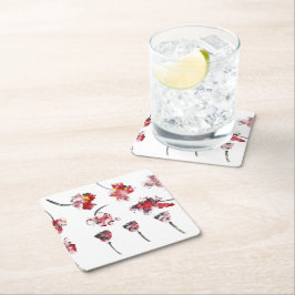 Floral Whispers -Abstract Acrylic Hibiscus & Rose Underlägg Papper Kvadrat