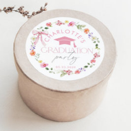 Floral Widflower Pink Bow Graduation party Runt Klistermärke