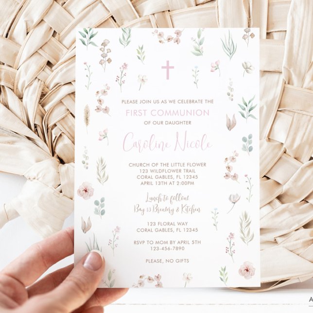Floral Wildbloms första inbjudan till kommissionen (First Communion Invitation)