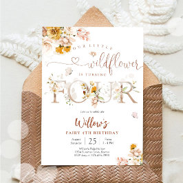 Floral Wildflower 4th Birthday Invitation Inbjudningar