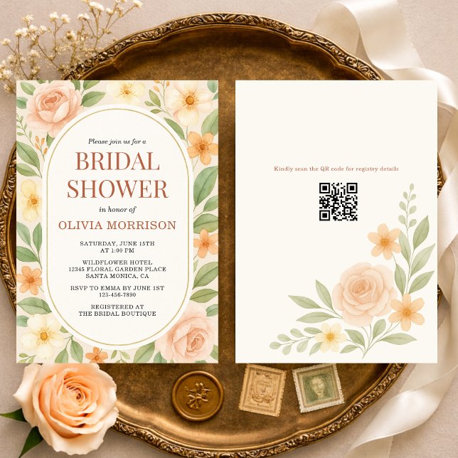 Floral Wildflower Botanical QR Code Bridal Shower Inbjudningar (Skapare uppladdad)