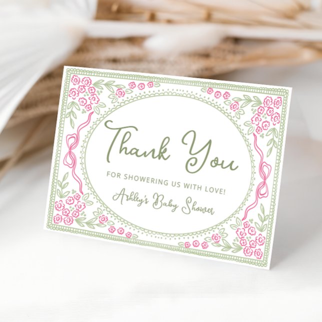 Floral Wildflower Girl Baby Shower Thank You Card Tack Kort (Skapare uppladdad)
