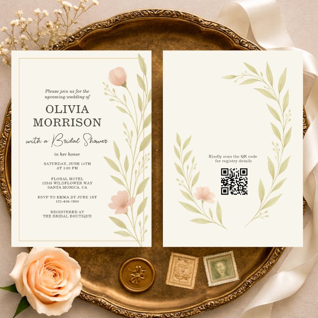 Floral Wildflower QR Code Bridal Shower Inbjudningar (Skapare uppladdad)