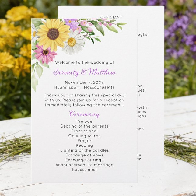 Floral Wildflower Sunflower Daisy Wedding Program (Skapare uppladdad)