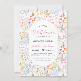 Floral Wildflowers Spring Summer Pink Baby Shower Inbjudningar