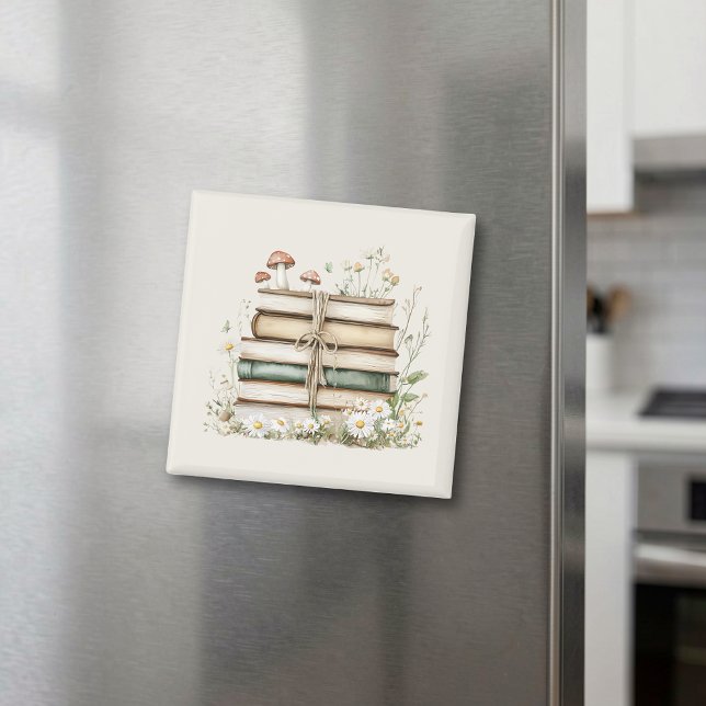 Floral Wildflowers Vintage Books Magnet (Skapare uppladdad)