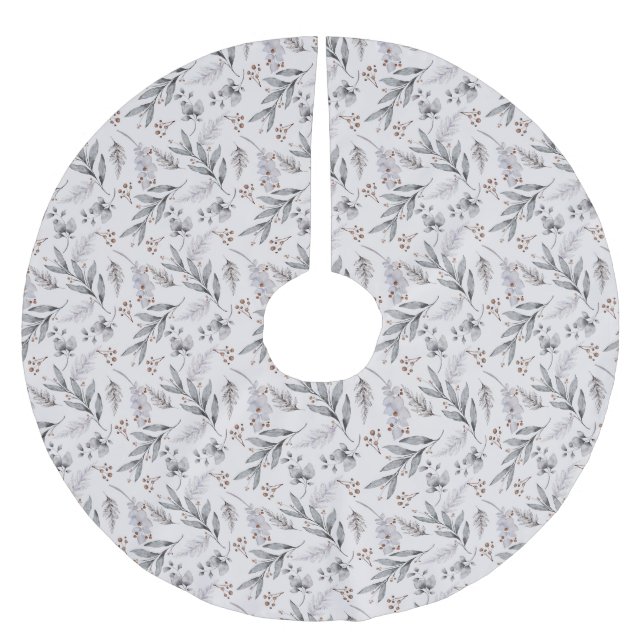 Floral Winter Tree Skirt Design Julgransmatta Borstad Polyester (Framsidan)