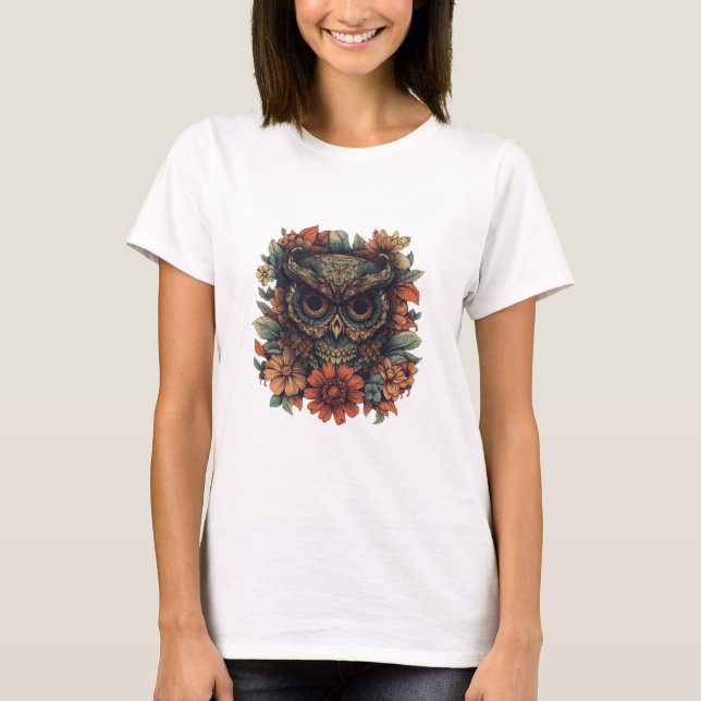 Floral Wisdom Owl T Shirt (Framsida)