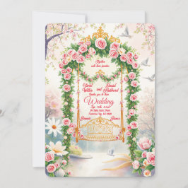 Floral with Gold Swing Wedding Invitation Inbjudningar