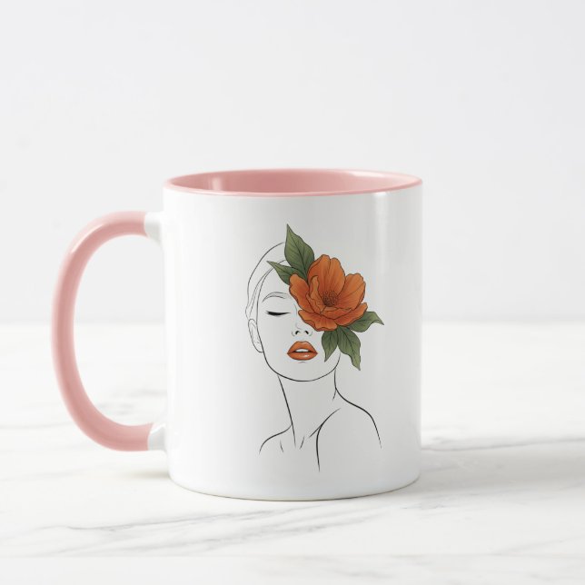  Floral Woman Face Art Mug Mugg (Vänster)