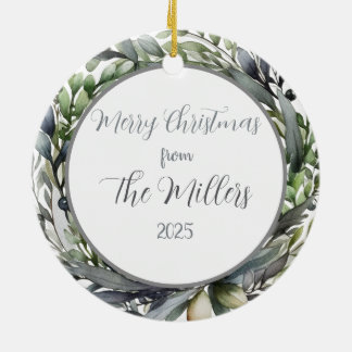 Floral Wreath Custom Photo Julgransprydnad Keramik