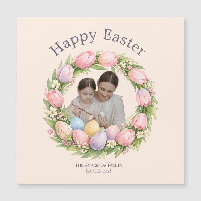 Floral Wreath & Family Photo Personalized Easter  (Framsida)