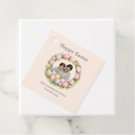 Floral Wreath & Family Photo Personalized Easter Gåvor Etiketter