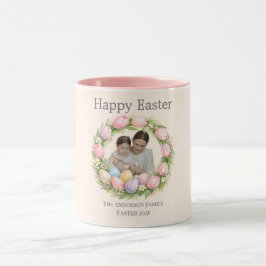 Floral Wreath & Family Photo Personalized Easter Mugg