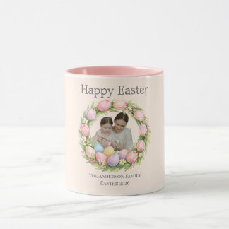 Floral Wreath & Family Photo Personalized Easter  Mugg