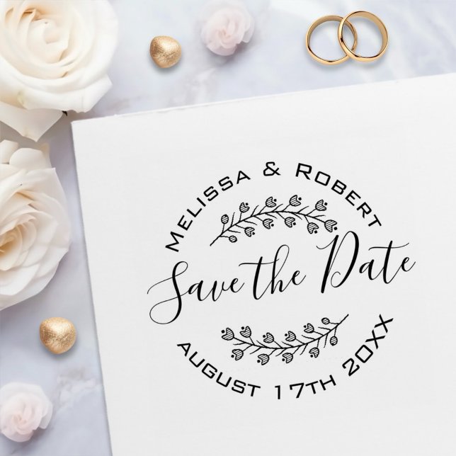 Floral Wreath Modern Wedding Save the Date Självfärgande Stämpel (Skapare uppladdad)
