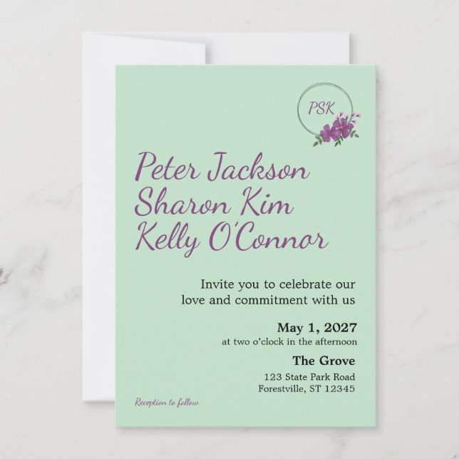 Floral Wreath Triad Wedding Invitation Inbjudningar (Framsida)