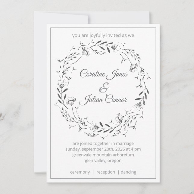 Floral Wreath Wedding Invitation Inbjudningar (Framsida)