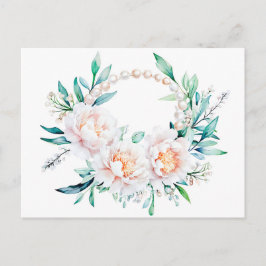 Floral Wreath with Peonies Elegant Valentine’s Day Vykort