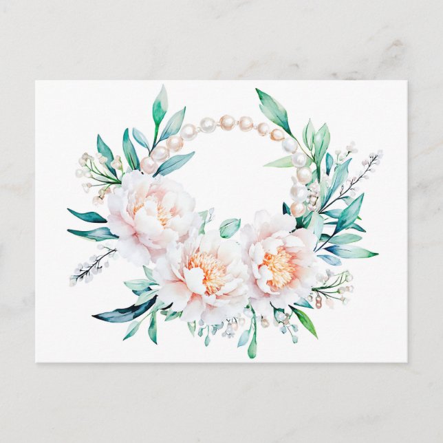 Floral Wreath with Peonies Elegant Valentine’s Day Vykort (Framsida)