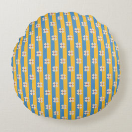 Floral Yellow and Aqua Striped Round Pillow Rund Kudde
