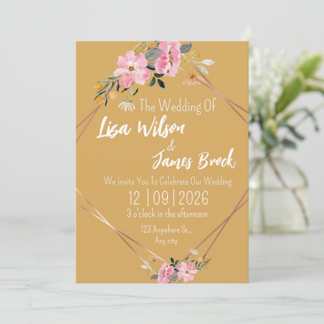 Floral yellow Rustic Wedding  Inbjudningar (Stående Fram)