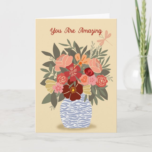 Floral "You Are Amazing" Folded Card - blank insid Kort (Framsida)