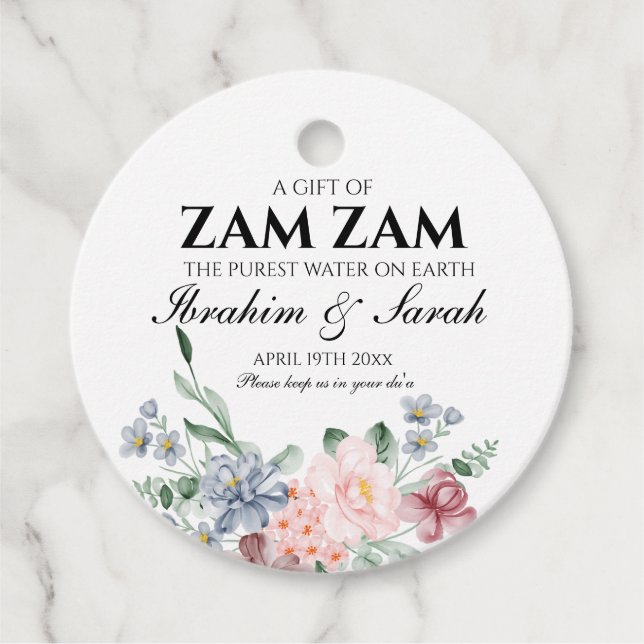 Floral zamzam water nikah muslim wedding gåvor etiketter (Framsida)