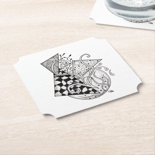 Florale Dreiecke, Tangle Zeichnung -  Underlägg Papper (Vinklad)