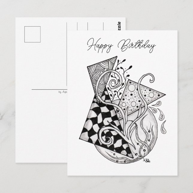 Florale Dreiecke, Tangle Zeichnung -  Vykort (Fram/baksida)