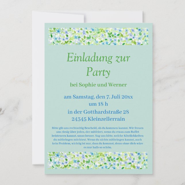 Florale Party in zarten  Pastelltönen Inbjudningar (Baksida)