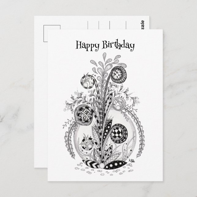 Florale Pflanze im Tangle Design -  Vykort (Fram/baksida)