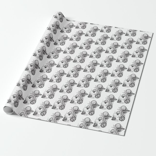 Florale Tangle Zeichnung -  Presentpapper (Utrullad)
