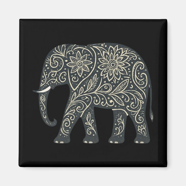 Floraler Elefant – Ornamental & Kraftvoll  Magnet (Framsidan)