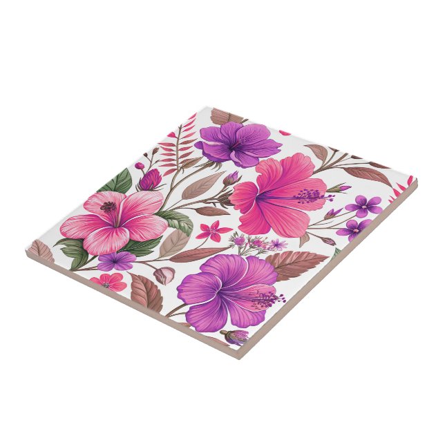 Florales Farbenmeer, Duschvorhang Kakelplatta (Sidan)