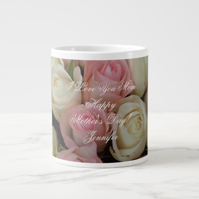 Floralfotografi av lycklig Mors dag Rosa ros Jumbo Mugg (Framsidan)