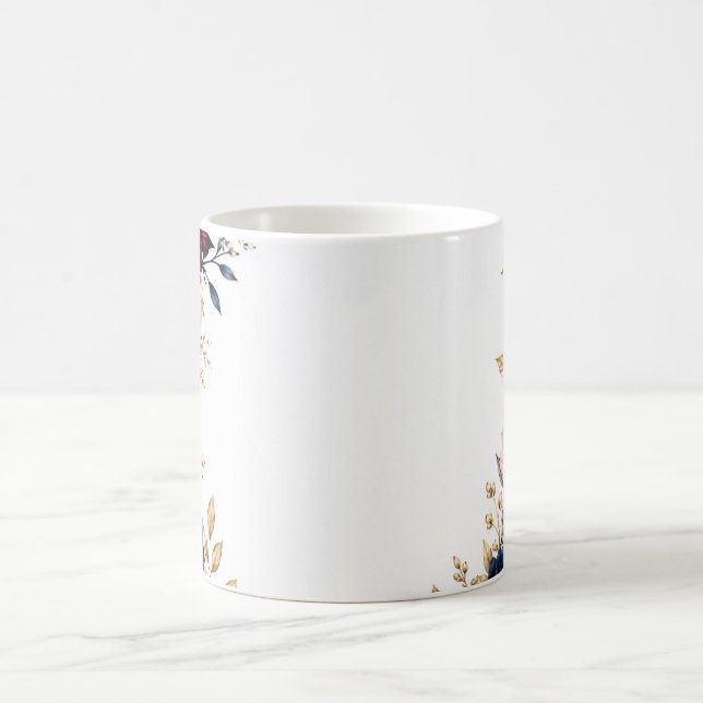 FloralMug Akvarellmugg - Romantiska djupröda rosor Kaffemugg (Center)