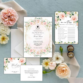 Florals rosa presupuesto Bridgerton Bridal Shower Inbjudningar