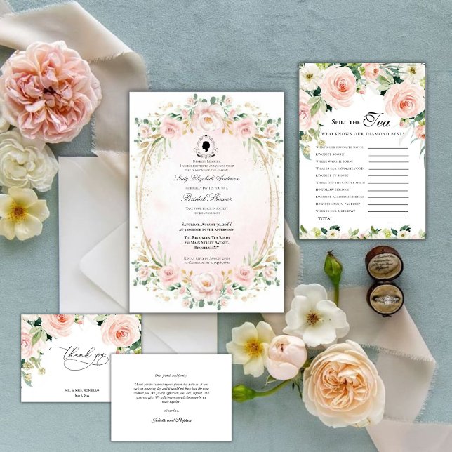 Florals rosa presupuesto Bridgerton Bridal Shower Inbjudningar (Skapare uppladdad)