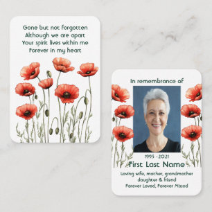 Floran Memorial Photo Prayer Poppy Garden Flower Visitkort