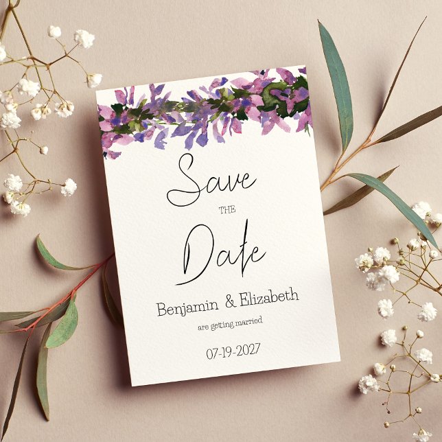 Floran rosa lavender grönt Spara datum Inbjudningar (Watercolor pink lavender green flora Save the Date)
