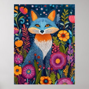 Floran Vibrant Fox Dot Art Amidst Lush Poster