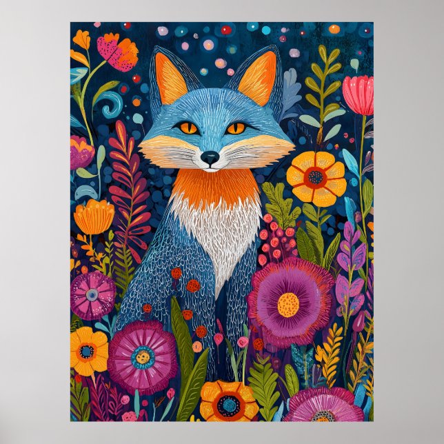 Floran Vibrant Fox Dot Art Amidst Lush Poster (Framsidan)