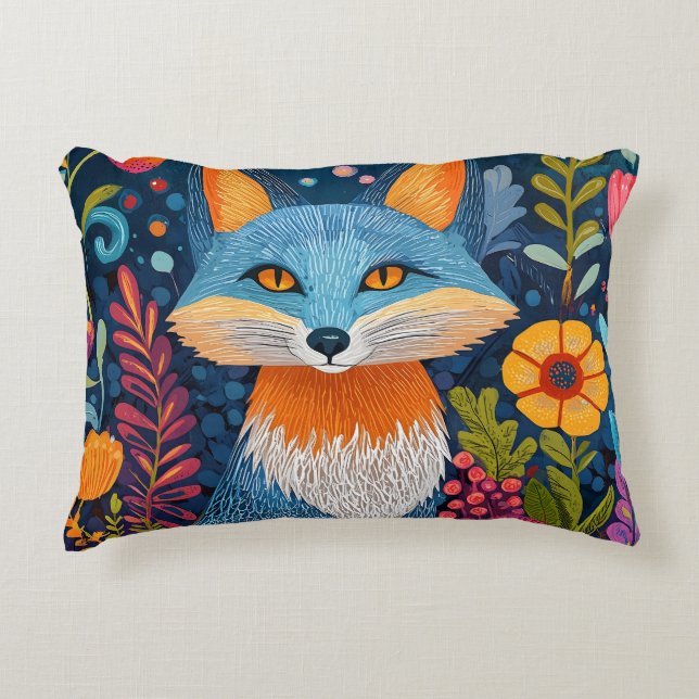 Floran Vibrant Fox Dot Art Amidst Lush Prydnadskudde (Framsidan)